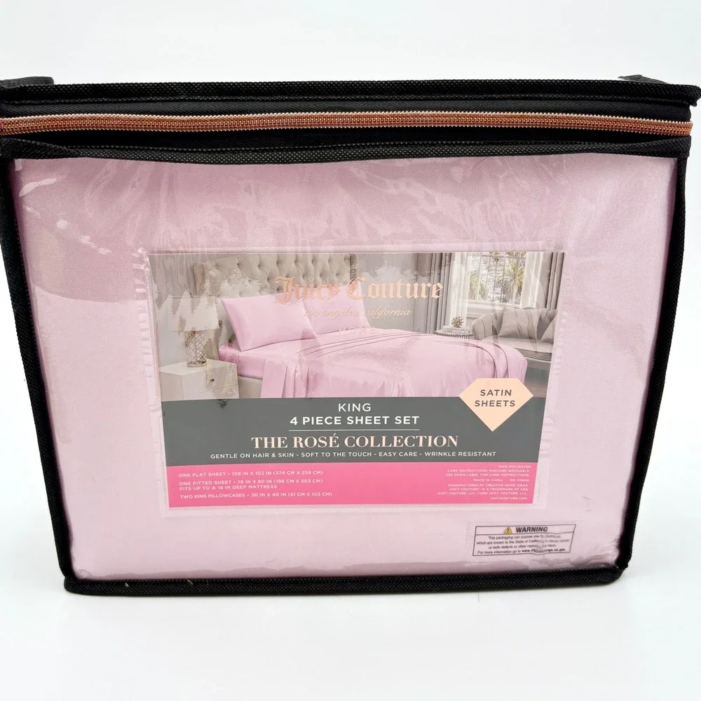 Juicy Couture Satin Sheet Set - The Rosé Collection‎ - King Size - Pink